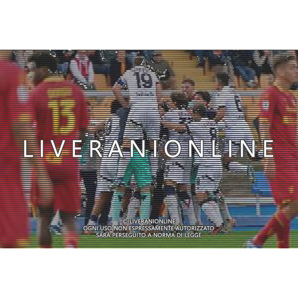 Charalampos Lykogiannis of Bologna FC celebrates after scoring a goal with teammates during the Italian soccer Serie A match US Lecce vs Bologna FC on December 3, 2023 at Via del Mare Stadium in Lecce, Italy. Photo by Emmanuele Mastrodonato/ag. Aldo Liverani sas