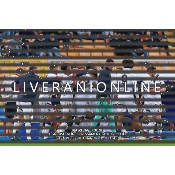 Charalampos Lykogiannis of Bologna FC celebrates after scoring a goal with teammates during the Italian soccer Serie A match US Lecce vs Bologna FC on December 3, 2023 at Via del Mare Stadium in Lecce, Italy. Photo by Emmanuele Mastrodonato/ag. Aldo Liverani sas