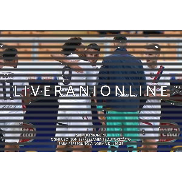 Charalampos Lykogiannis of Bologna FC celebrates after scoring a goal with Joshua Zirkzee of Bologna FC during the Italian soccer Serie A match US Lecce vs Bologna FC on December 3, 2023 at Via del Mare Stadium in Lecce, Italy. Photo by Emmanuele Mastrodonato/ag. Aldo Liverani sas