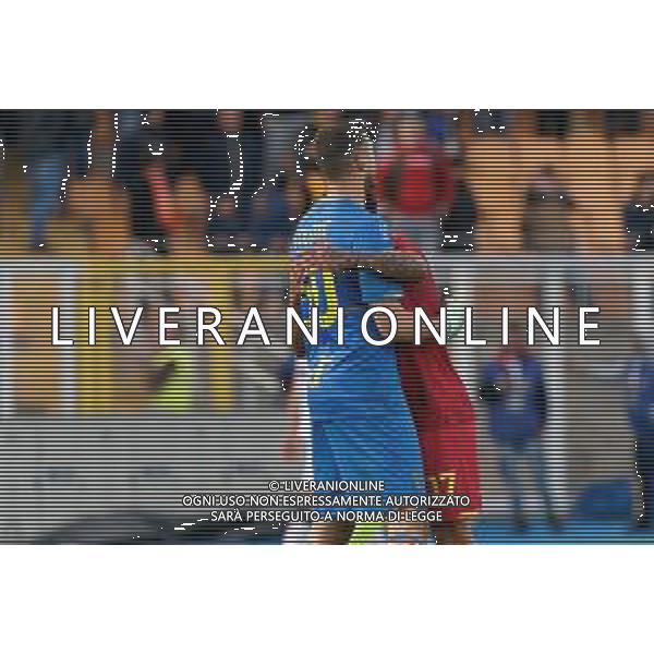 Wladimiro Falcone of US Lecce and Valentin Gendrey of US Lecce celebrates during the Italian soccer Serie A match US Lecce vs Bologna FC on December 3, 2023 at Via del Mare Stadium in Lecce, Italy. Photo by Emmanuele Mastrodonato/ag. Aldo Liverani sas