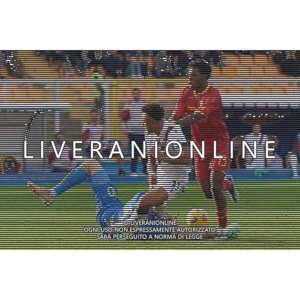 Dan Ndoye of Bologna FC and Patrick Dorgu , Wladimiro Falcone of US Lecce during the Italian soccer Serie A match US Lecce vs Bologna FC on December 3, 2023 at Via del Mare Stadium in Lecce, Italy. Photo by Emmanuele Mastrodonato/ag. Aldo Liverani sas