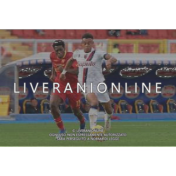 Dan Ndoye of Bologna FC and Patrick Dorgu of US Lecce during the Italian soccer Serie A match US Lecce vs Bologna FC on December 3, 2023 at Via del Mare Stadium in Lecce, Italy. Photo by Emmanuele Mastrodonato/ag. Aldo Liverani sas