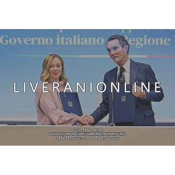 TVRG Accordo Governo Regione nella foto Giorgia Meloni e Attilio Fontana Rho (MI) 07-12-2023 Cerimonia di sottoscrizione dell\'accordo per lo Sviluppo e la Coesione tra il Governo Italiano e la Regione Lombardia da parte del Presidente del Consiglio dei Ministri Giorgia Meloni e del Presidente della Regione Lombardia Attilio Fontana foto Roberto Garavaglia/ag. Aldo Liverani sas