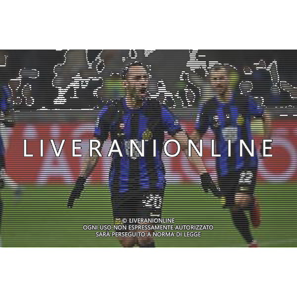 Inter vs Udinese nella foto Hakan Calhanoglu (Inter) esulta dopo il gol dell\'1 a 0 Milano 09-12-2023 Stadio Giuseppe Meazza - San Siro Campionato Serie A TIM - 15a giornata foto Roberto Garavaglia/ag. Aldo Liverani sas/ AGENZIA ALDO LIVERANI SAS