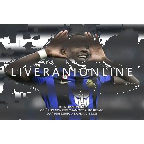 Inter vs Udinese nella foto Marcus Thuram (Inter) esulta dopo il gol del 3 a 0 Milano 09-12-2023 Stadio Giuseppe Meazza - San Siro Campionato Serie A TIM - 15a giornata foto Roberto Garavaglia/ag. Aldo Liverani sas/ AGENZIA ALDO LIVERANI SAS