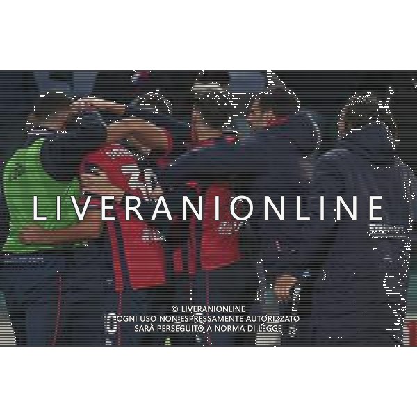 11-12-2023. Cagliari calcio- U.S. Sassuolo calcio. 15° giornata campionato calcio italiano Serie A 2023/2024, Stadio Unipol Domus Cagliari. Foto Salvatore Moi/Agenzia Aldo Liverani s.as. Nella foto: Gol ed esultanza del Cagliari in casa contro Sassuolo, nello stadio Unipol Domus di Cagliari. Segna:Leonardo Pvoletti Cagliari ©MOI SALVATORE /AGENZIA ALDO LIVERANI SAS