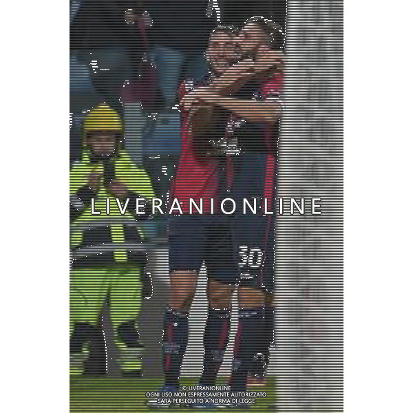 11-12-2023. Cagliari calcio- U.S. Sassuolo calcio. 15° giornata campionato calcio italiano Serie A 2023/2024, Stadio Unipol Domus Cagliari. Foto Salvatore Moi/Agenzia Aldo Liverani s.as. Nella foto: Gol ed esultanza del Cagliari in casa contro Sassuolo, nello stadio Unipol Domus di Cagliari. Segna:Leonardo Pvoletti Cagliari ©MOI SALVATORE /AGENZIA ALDO LIVERANI SAS