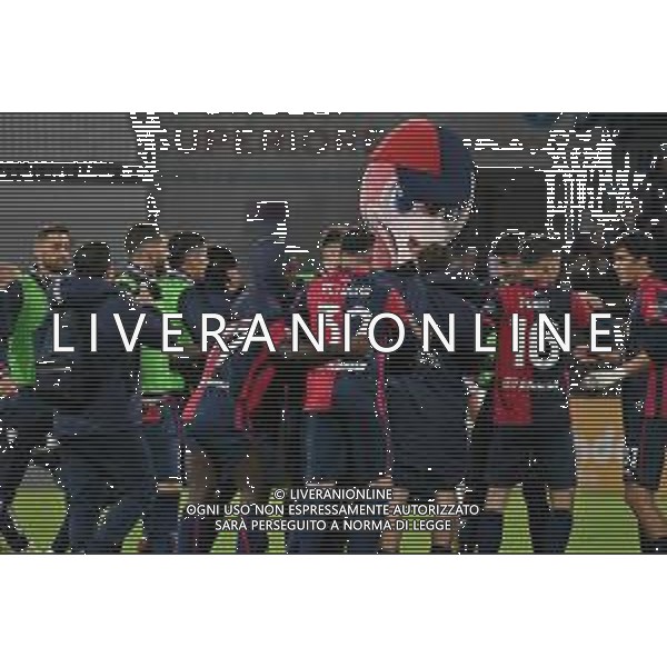 11-12-2023. Cagliari calcio- U.S. Sassuolo calcio. 15° giornata campionato calcio italiano Serie A 2023/2024, Stadio Unipol Domus Cagliari. Foto Salvatore Moi/Agenzia Aldo Liverani s.as. Nella foto: Gol ed esultanza del Cagliari in casa contro Sassuolo, nello stadio Unipol Domus di Cagliari. Segna:Leonardo Pvoletti Cagliari ©MOI SALVATORE /AGENZIA ALDO LIVERANI SAS