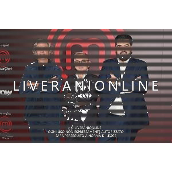 TVRG Photocall MasterChef nella foto da SX Giorgio Locatelli, Bruno Barbieri e Antonino Cannavacciuolo Milano 11-12-2023 Photocall in occasione della conferenza stampa di presentazione di MasterChef foto Roberto Garavaglia/ag. Aldo Liverani sas /AGENZIA ALDO LIVERANI SAS