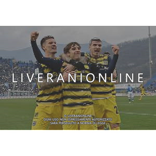 TVRG Brescia vs Parma nella foto esultanza Parma dopo il gol dell\'1 a 0 Brescia 26-12-2023 Stadio Mario Rigamonti Campionato Serie BKT - 19a giornata foto Roberto Garavaglia/ag. Aldo Liverani sas/AGENZIA ALDO LIVERANI SAS