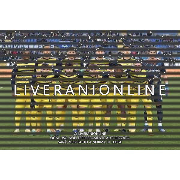 TVRG Brescia vs Parma nella foto formazione Parma, in piedi da SX Wylan Jean-Claude Cyprien, Hernani Azevedo Junior, Botond Balogh, Antonio Mirko Colak, Alessandro Circati e Leandro Chichizola; in basso da SX Valentin Mihaila, Enrico Delprato, Adrian Bernabe\' Garcia, Woyo Coulibaly e Dennis Man Brescia 26-12-2023 Stadio Mario Rigamonti Campionato Serie BKT - 19a giornata foto Roberto Garavaglia/ag. Aldo Liverani sas