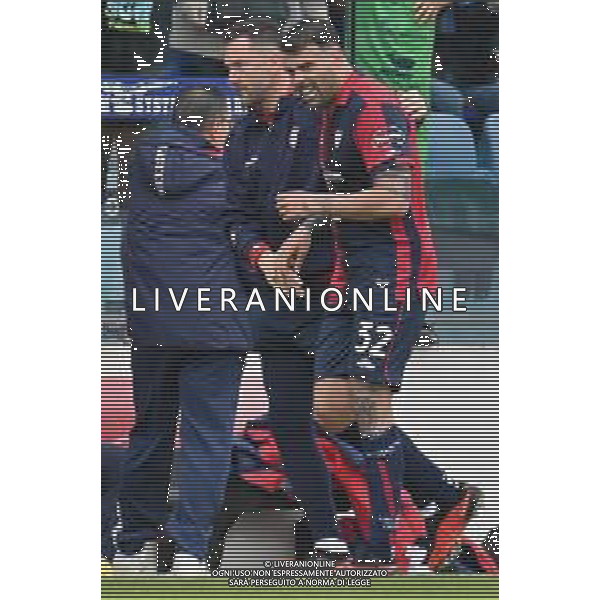 14-1-2024. Cagliari calcio- Bologna F.C. 20° giornata campionato calcio italiano Serie A 2023/2024, Stadio Unipol Domus Cagliari. Foto Salvatore Moi/Agenzia Aldo Liverani s.as. Nella foto: Gol ed esultanza del Cagliari in casa contro Bologna nello stadio Unipol Domus di Cagliari. Segna: Andrea Petagna Cagliari ©MOI SALVATORE/AGENZIA ALDO LIVERANI SAS
