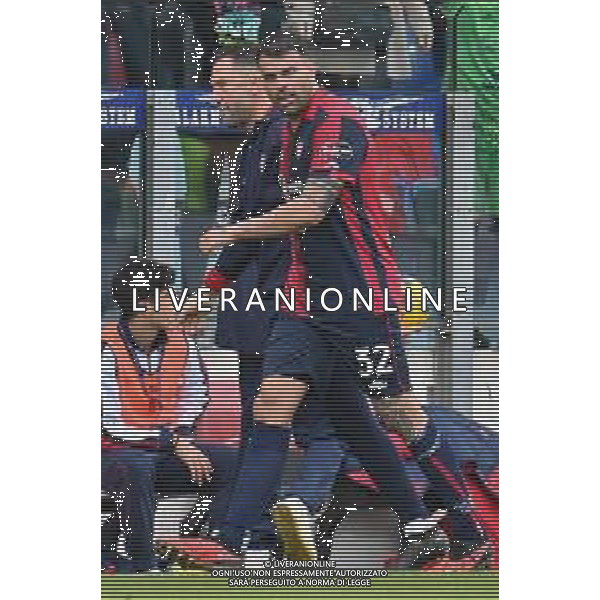 14-1-2024. Cagliari calcio- Bologna F.C. 20° giornata campionato calcio italiano Serie A 2023/2024, Stadio Unipol Domus Cagliari. Foto Salvatore Moi/Agenzia Aldo Liverani s.as. Nella foto: Gol ed esultanza del Cagliari in casa contro Bologna nello stadio Unipol Domus di Cagliari. Segna: Andrea Petagna Cagliari ©MOI SALVATORE/AGENZIA ALDO LIVERANI SAS