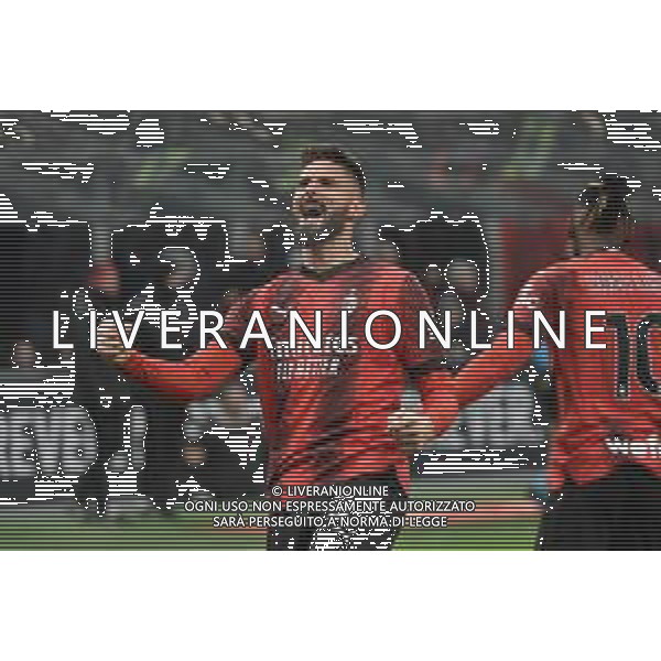 Milan vs Roma nella foto Olivier Giroud (Milan) esulta dopo il gol del 2 a 0 Milano 14-01-2024 Stadio Giuseppe Meazza - San Siro Campionato Serie A TIM - 20a giornata foto Roberto Garavaglia/Agenzia Aldo Liverani sas/AGENZIA ALDO LIVERANI SAS