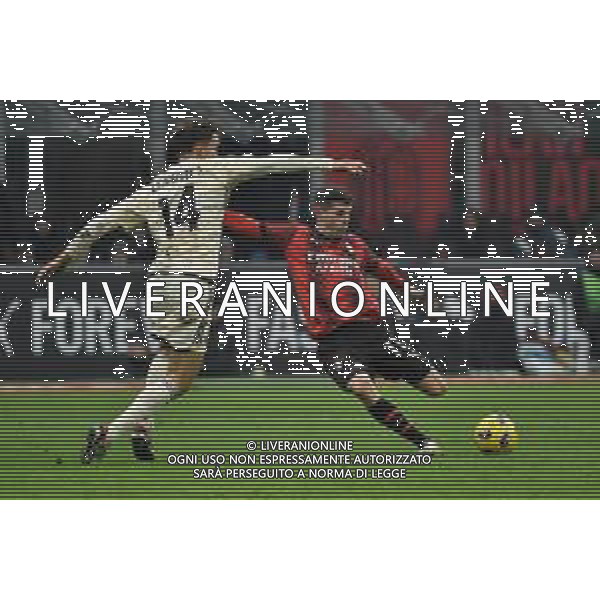 Milan vs Roma nella foto Christian Mate Pulisic (Milan) vicino al gol del 3 a 0 con un tiro da fuori area Milano 14-01-2024 Stadio Giuseppe Meazza - San Siro Campionato Serie A TIM - 20a giornata foto Roberto Garavaglia/Agenzia Aldo Liverani sas/AGENZIA ALDO LIVERANI SAS