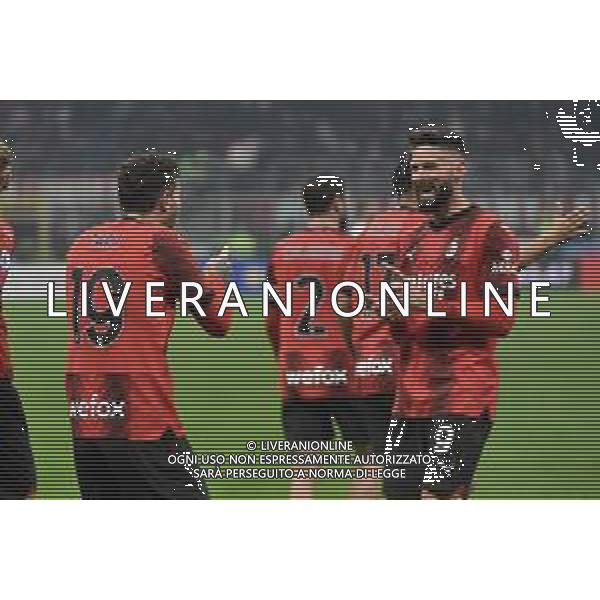 Milan vs Roma nella foto Theo Hernandez (Milan) e Olivier Giroud (Milan) esultano dopo il gol del 3 a 1 Milano 14-01-2024 Stadio Giuseppe Meazza - San Siro Campionato Serie A TIM - 20a giornata foto Roberto Garavaglia/Agenzia Aldo Liverani sas/AGENZIA ALDO LIVERANI SAS