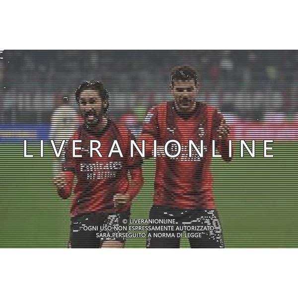 Milan vs Roma nella foto Yacine Adli (Milan) e Theo Hernandez (Milan) esultano dopo il gol del 3 a 1 Milano 14-01-2024 Stadio Giuseppe Meazza - San Siro Campionato Serie A TIM - 20a giornata foto Roberto Garavaglia/Agenzia Aldo Liverani sas/AGENZIA ALDO LIVERANI SAS