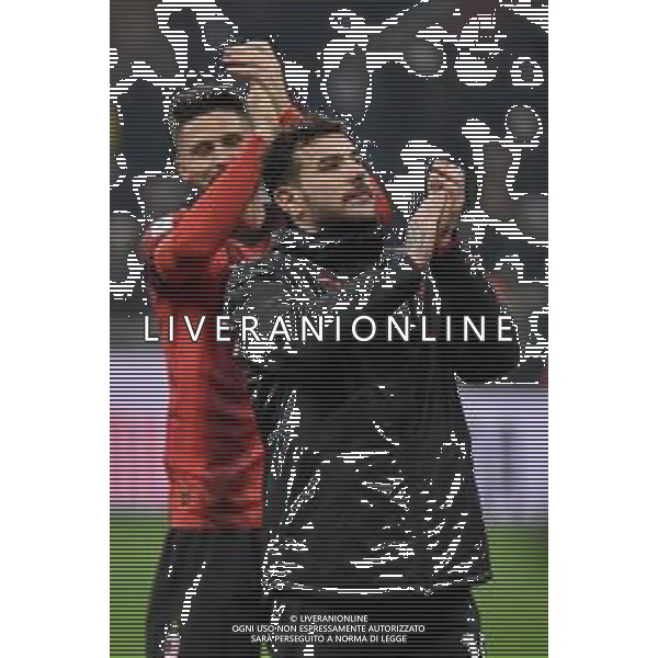 Milan vs Roma nella foto Theo Hernandez (Milan) e Olivier Giroud (Milan) esultanza a fine partita Milano 14-01-2024 Stadio Giuseppe Meazza - San Siro Campionato Serie A TIM - 20a giornata foto Roberto Garavaglia/Agenzia Aldo Liverani sas/AGENZIA ALDO LIVERANI SAS