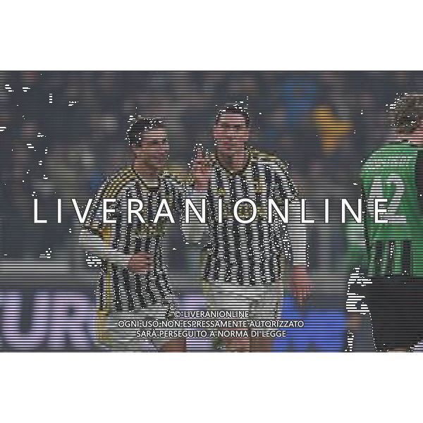 Torino 16.01.2024 Allianz Stadium @Manuela Viganti/Ag. Aldo Liverani sas Juventus vs Sassuolo Campionato Calcio Serie A TIM 2023/2024 20a giornata Nella foto: esultanza dusan vlahovic e fabio miretti dopo il gol ©VIGANTI/AGENZIA ALDO LIVERANI SAS