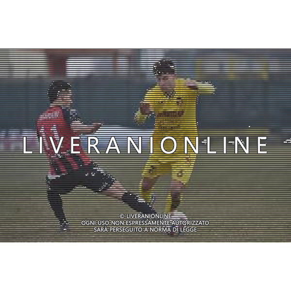 TVRG Sant\'Angelo vs Ravenna nella foto Edoardo Mariani (Sant\'Angelo) e Mattia Marino (Ravenna) Sant\'Angelo Lodigiano (LO) 21-01-2024 Stadio comunale Carlo Chiesa Campionato Serie D girone D - 20a giornata foto Roberto Garavaglia/Agenzia Aldo Liverani sas/AGENZIA ALDO LIVERANI SAS