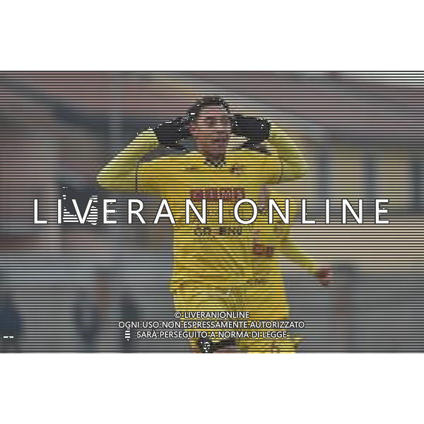 TVRG Sant\'Angelo vs Ravenna nella foto Manuel Pavesi (Ravenna) esulta dopo il gol dell\'1 a 1 Sant\'Angelo Lodigiano (LO) 21-01-2024 Stadio comunale Carlo Chiesa Campionato Serie D girone D - 20a giornata foto Roberto Garavaglia/Agenzia Aldo Liverani sas/AGENZIA ALDO LIVERANI SAS