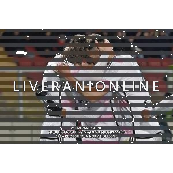 Dusan Vlahovic of Juventus celebrates after scoring a goal with teammates during the Italian soccer Serie A match US Lecce vs Juventus on January 21, 2024 at Via del Mare Stadium in Lecce, Italy. Photo by Emmanuele Mastrodonato/ag. Aldo Liverani sas/AGENZIA ALDO LIVERANI SAS