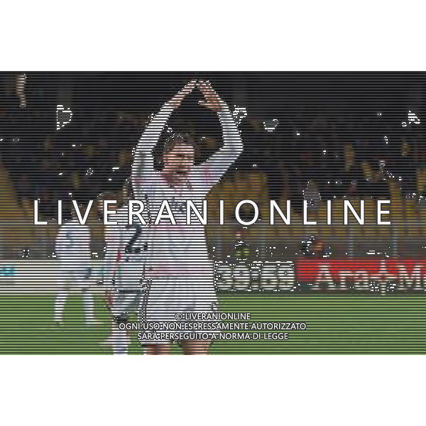 Dusan Vlahovic of Juventus celebrates the victory during the Italian soccer Serie A match US Lecce vs Juventus on January 21, 2024 at Via del Mare Stadium in Lecce, Italy. Photo by Emmanuele Mastrodonato/ag. Aldo Liverani sas