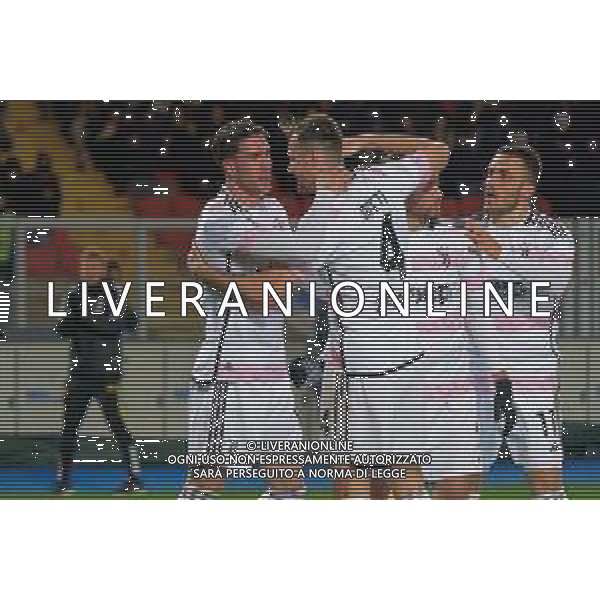 Dusan Vlahovic of Juventus celebrates after scoring a goal with teammates during the Italian soccer Serie A match US Lecce vs Juventus on January 21, 2024 at Via del Mare Stadium in Lecce, Italy. Photo by Emmanuele Mastrodonato/ag. Aldo Liverani sas