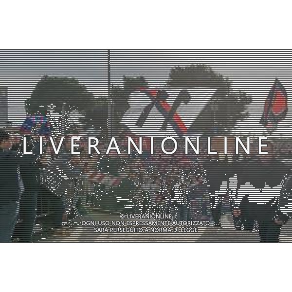 24/1/2024. Funerali di Luigi Riva (Rombo di tuono), norto il 22/1/2024, calciatore famoso in tutto il mondo, presso Basilica Madonna N.S. di Bonaria in Cagliari. Giocatore nel Cagliari Calcio dello scudetto 1969-1970 e nella nazionale Italiana di calcio. Ad oggi detiene il maggior numero di gol segnati in nazionale. Foto Salvatore Moi/Agenzia Aldo Liverani s.as. Nella foto: Bara di Luigi Riva
