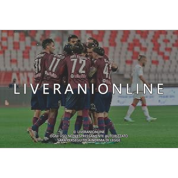 Riccardo Fiamozzi of Reggiana celebrates after scoring a goal with teammates during the Italian Serie B match SSC Bari vs AC Reggiana 1919 on January 27, 2024 at the San Nicola stadium in Bari, Italy. Photo by Emmanuele Mastrodonato/ag. Aldo Liverani sas/AGENZIA ALDO LIVERANI SAS