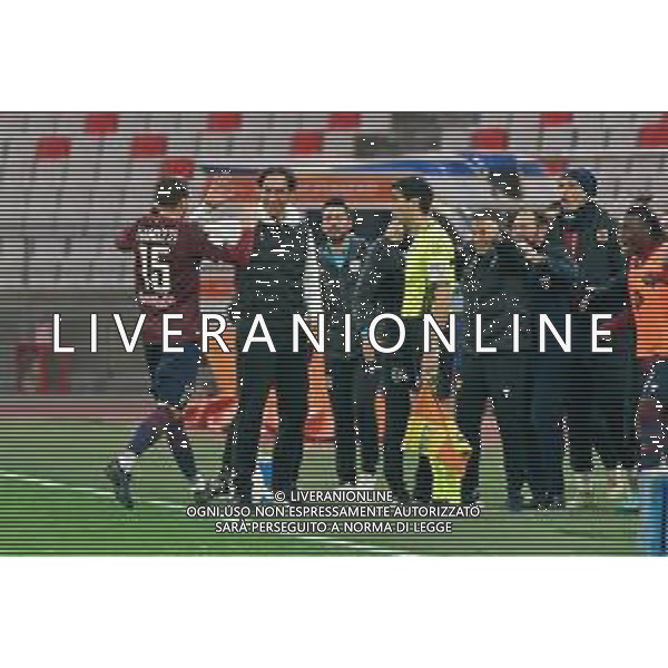 Riccardo Fiamozzi of Reggiana celebrates after scoring a goal with teammates during the Italian Serie B match SSC Bari vs AC Reggiana 1919 on January 27, 2024 at the San Nicola stadium in Bari, Italy. Photo by Emmanuele Mastrodonato/ag. Aldo Liverani sas/AGENZIA ALDO LIVERANI SAS