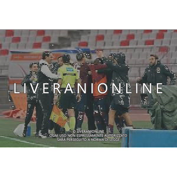 Riccardo Fiamozzi of Reggiana celebrates after scoring a goal with teammates during the Italian Serie B match SSC Bari vs AC Reggiana 1919 on January 27, 2024 at the San Nicola stadium in Bari, Italy. Photo by Emmanuele Mastrodonato/ag. Aldo Liverani sas/AGENZIA ALDO LIVERANI SAS