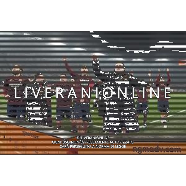 players of AC Reggiana 1919 celebrates the victory during the Italian Serie B match SSC Bari vs AC Reggiana 1919 on January 27, 2024 at the San Nicola stadium in Bari, Italy. Photo by Emmanuele Mastrodonato/ag. Aldo Liverani sas