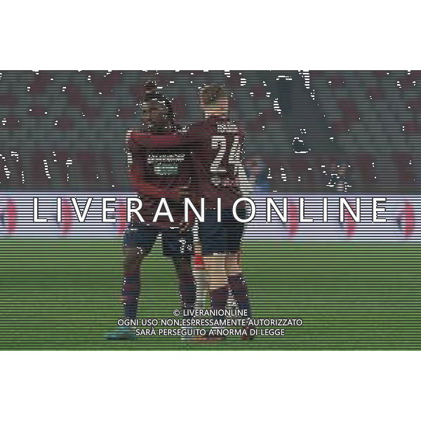 Muhamed Varela of Reggiana and Filippo Nardi of Reggiana celebrates the victory during the Italian Serie B match SSC Bari vs AC Reggiana 1919 on January 27, 2024 at the San Nicola stadium in Bari, Italy. Photo by Emmanuele Mastrodonato/ag. Aldo Liverani sas
