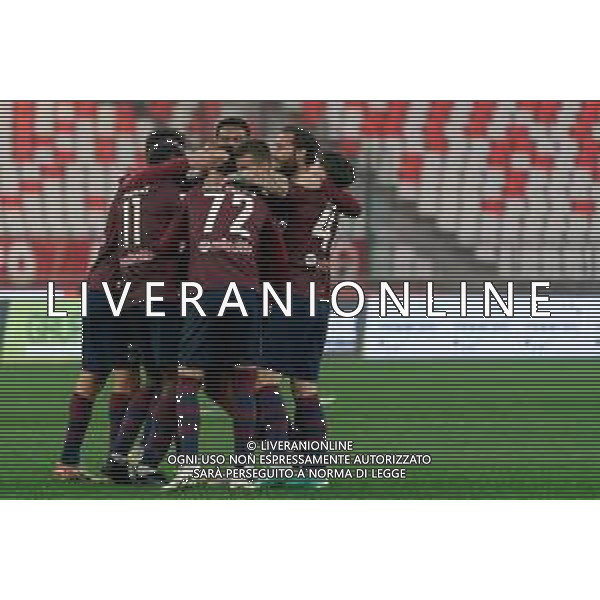 Riccardo Fiamozzi of Reggiana celebrates after scoring a goal with teammates during the Italian Serie B match SSC Bari vs AC Reggiana 1919 on January 27, 2024 at the San Nicola stadium in Bari, Italy. Photo by Emmanuele Mastrodonato/ag. Aldo Liverani sas