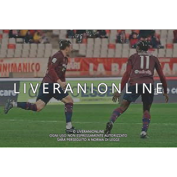 Riccardo Fiamozzi of Reggiana celebrates after scoring a goal with Cedric Gondo of Reggiana during the Italian Serie B match SSC Bari vs AC Reggiana 1919 on January 27, 2024 at the San Nicola stadium in Bari, Italy. Photo by Emmanuele Mastrodonato/ag. Aldo Liverani sas