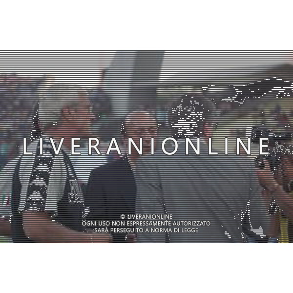 Neg- RETROSPETTIVA ROMY GAI DIRETTORE COMMERCIALE JUVENTUS CALCIO NELLA FOTO CON L\'ALLENATORE MARCELLO LIPPI E LUCIANO MOGGI AL TROFEO BIRRA MORETTI A UDINE IL 7 AGOSTO 1999 AG ALDO LIVERANI SAS