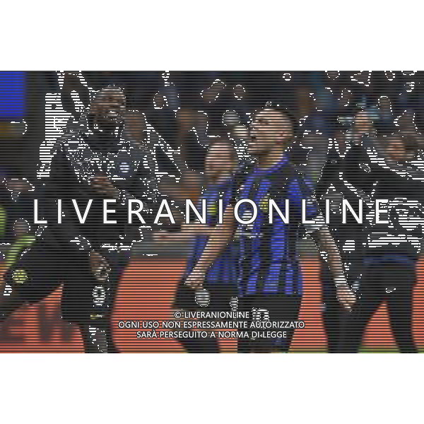 Inter vs Juventus nella foto Marcus Thuram (Inter) SX e Lautaro Martinez (Inter) DX esultanza a fine partita Milano 04-02-2024 Stadio Giuseppe Meazza - San Siro Campionato Serie A TIM - 23a giornata foto Roberto Garavaglia/Agenzia Aldo Liverani sas