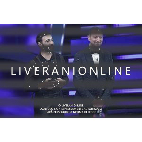 Festival Sanremo 2024 nella foto Marco Mengoni e Amadeus 74mo Festival della Canzone Italiana - Prima Serata Teatro Ariston - Sanremo (IM) 06-02-2024 foto Roberto Garavaglia/agenzia Aldo Liverani sas/AGENZIA ALDO LIVERANI SAS