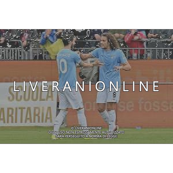 10-2-2024. Cagliari calcio- S.S. Lazio 24° giornata campionato calcio italiano Serie A 2023/2024, Stadio Unipol Domus Cagliari. Foto Salvatore Moi/Agenzia Aldo Liverani s.as. Nella foto: Gol ed esultanza della Lazio in trasferta contro Cagliari, nello stadio Unipol Domus di Cagliari. Segna: autogol Alessandro Deiola Cagliari ©MOI SALVATORE/AGENZIA ALDO LIVERANI SAS