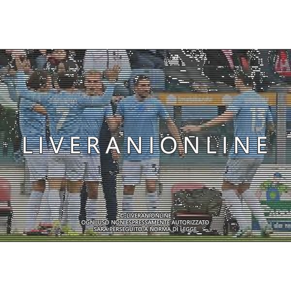 10-2-2024. Cagliari calcio- S.S. Lazio 24° giornata campionato calcio italiano Serie A 2023/2024, Stadio Unipol Domus Cagliari. Foto Salvatore Moi/Agenzia Aldo Liverani s.as. Nella foto: Gol ed esultanza della Lazio in trasferta contro Cagliari, nello stadio Unipol Domus di Cagliari. Segna: Ciro Immobile Lazio ©MOI SALVATORE/AGENZIA ALDO LIVERANI SAS