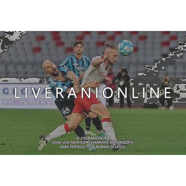 George Puscas of SSC Bari and Davide Guglielmotti of Calcio Lecco 1912 during the Italian Serie B match SSC Bari vs Calcio Lecco 1912 on February 10, 2024 at the San Nicola stadium in Bari, Italy. Photo by Emmanuele Mastrodonato/ag. Aldo Liverani sas/AGENZIA ALDO LIVERANI SAS