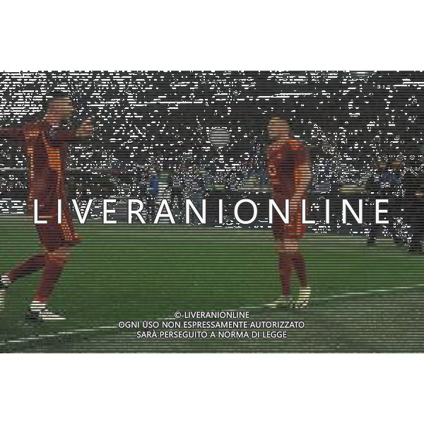 Roma vs Inter - Campionato Serie A TIM - 24 giornata - Stadio Olimpico - Roma 10-02-2024 nella foto Esultanza dopo Gol Stephan El Shaarawy con lorenzo pellegrini ©Federico Gaetano/AGENZIA ALDO LIVERANI SAS