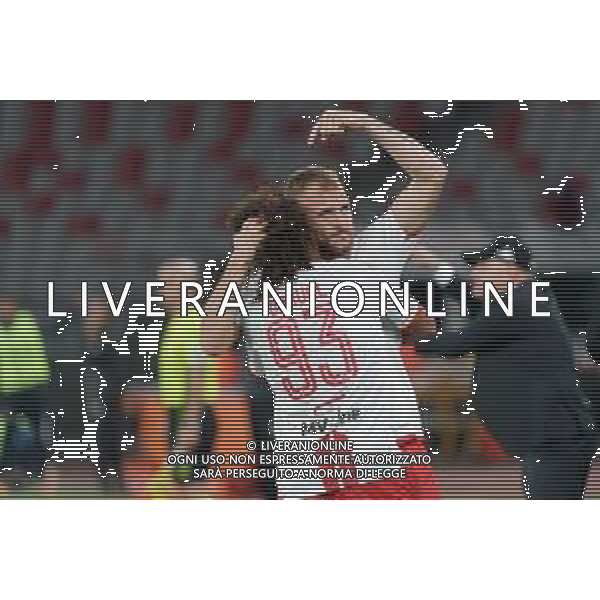 Giuseppe Sibilli of SSC Bari celebrates after scoring a goal with Mehdi Dorval of SSC Bari during the Italian Serie B match SSC Bari vs Calcio Lecco 1912 on February 10, 2024 at the San Nicola stadium in Bari, Italy. Photo by Emmanuele Mastrodonato/ag. Aldo Liverani sas