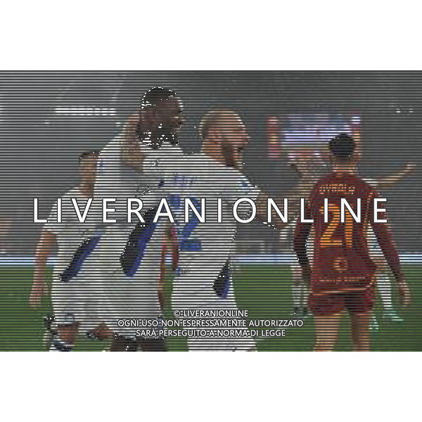 Roma vs Inter - Campionato Serie A TIM - 24 giornata - Stadio Olimpico - Roma 10-02-2024 nella foto Esultanza dopo gol marcus Thuram con federico dimarco ©Federico Gaetano/AGENZIA ALDO LIVERANI SAS
