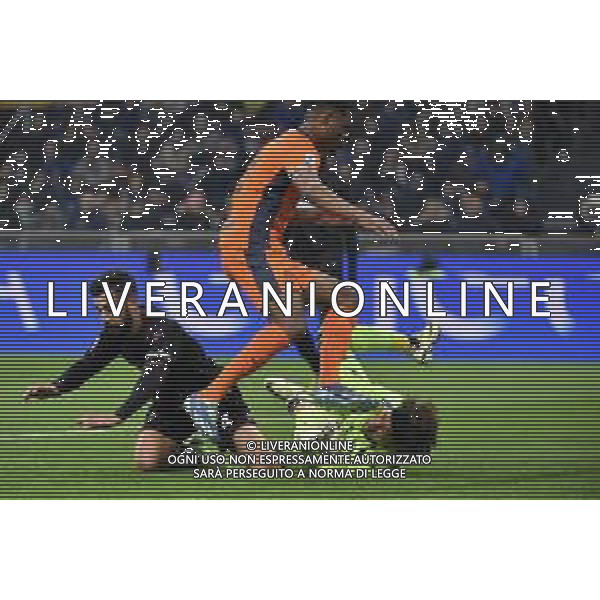 Inter vs Salernitana nella foto Denzel Dumfries (Inter) segna il gol del 3 a 0 Milano 16-02-2024 Stadio Giuseppe Meazza - San Siro Campionato Serie A TIM - 25a giornata foto Roberto Garavaglia/Agenzia Aldo Liverani sas/AGENZIA ALDO LIVERANI SAS