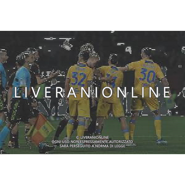 Frosinone vs Roma - Campionato Serie A TIM - 25 giornata - Stadio B.Stirpe - Frosinone 18-02-2024 nella foto Giocatori del Frosinone contro Hujisen foto federico gaetano-ag aldo liverani sas