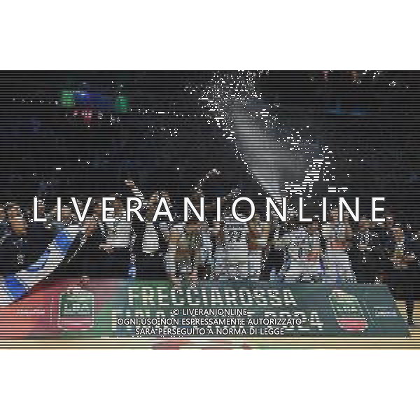 Torino 18.02.2024 Inalpi Arena EA7 Emporio Armani Milano vs Generazione Vincente Napoli Basket Final Eight Coppa Italia 2024 Finale Nella foto: festa napoli per la vittoira della coppa italia ©Viganti/AGENZIA ALDO LIVERANI SAS