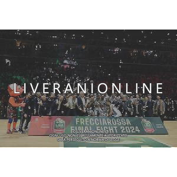 Torino 18.02.2024 Inalpi Arena EA7 Emporio Armani Milano vs Generazione Vincente Napoli Basket Final Eight Coppa Italia 2024 Finale Nella foto: festa napoli per la vittoira della coppa italia ©Viganti/AGENZIA ALDO LIVERANI SAS