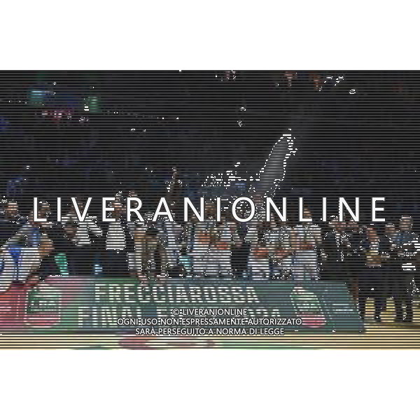 Torino 18.02.2024 Inalpi Arena EA7 Emporio Armani Milano vs Generazione Vincente Napoli Basket Final Eight Coppa Italia 2024 Finale Nella foto: festa napoli per la vittoira della coppa italia ©Viganti/AGENZIA ALDO LIVERANI SAS